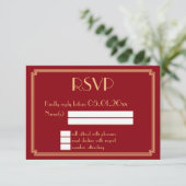 Great Gatsby Art Deco Red Wedding RSVP Cards (Stehend Vorderseite)