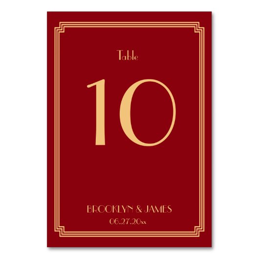 Great Gatsby Art Deco Red Wedding Tischnummern (Vorderseite)