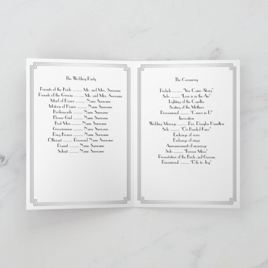 Great Gatsby Art Deco Silver Wedding Programme (Innenseite)