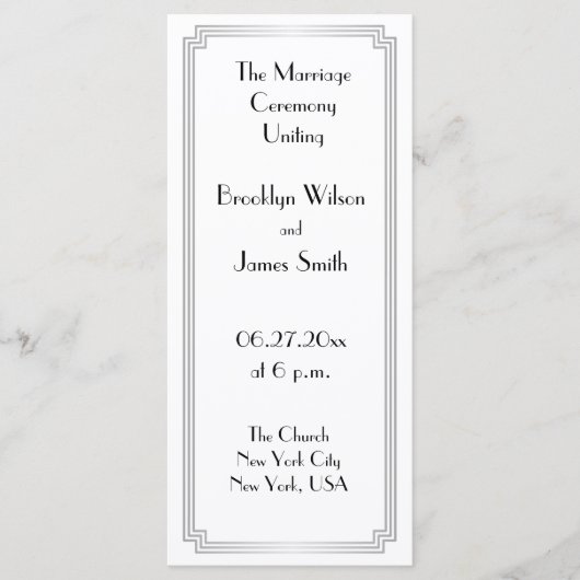 Great Gatsby Art Deco Silver Wedding Programme (Vorderseite)