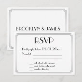 Great Gatsby Art Deco Silver Wedding RSVP Cards Karte (Vorne/Hinten)