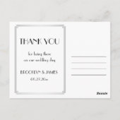 Great Gatsby Art Deco Silver Wedding Vielen Dank Postkarte (Rückseite)