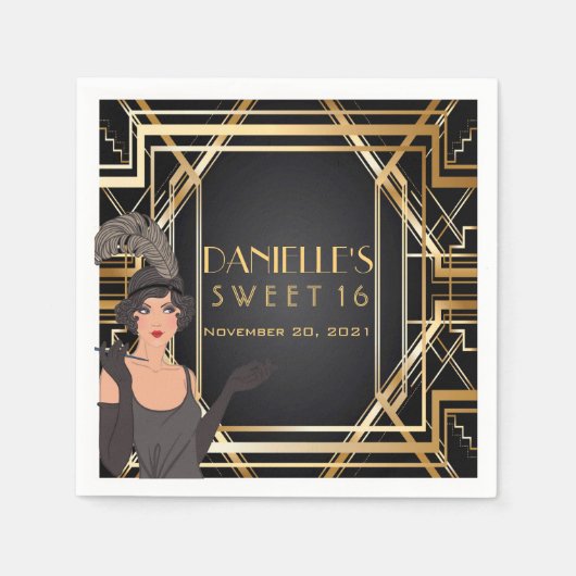 Great Gatsby Art Deco Sweet 16 Personalisiert Napk Serviette (Vorderseite)