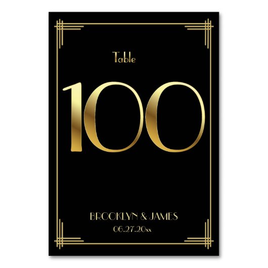 Great Gatsby Art Deco Tischnummer 100 Gold Black (Rückseite)
