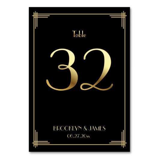 Great Gatsby Art Deco Tischnummer 32 Gold Black (Rückseite)