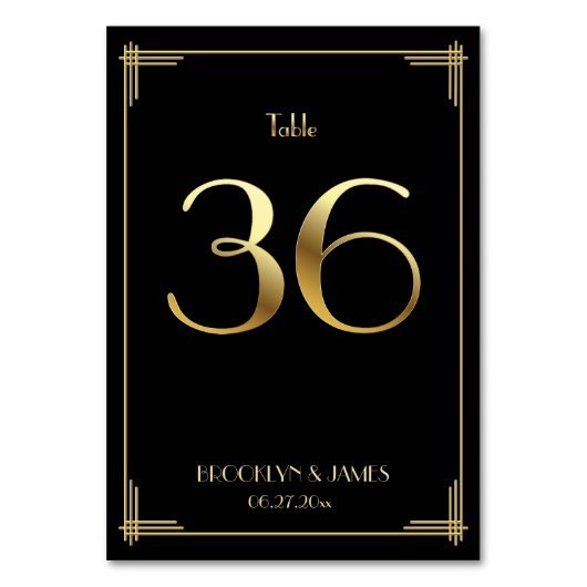 Great Gatsby Art Deco Tischnummer 36 Gold Black (Vorderseite)