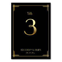 Great Gatsby Art Deco Tischnummer 3 Gold Schwarz