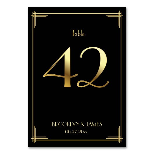 Great Gatsby Art Deco Tischnummer 42 Gold Black (Vorderseite)