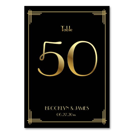 Great Gatsby Art Deco Tischnummer 50 Gold Black (Rückseite)