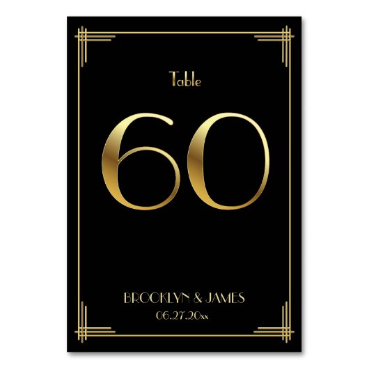 Great Gatsby Art Deco Tischnummer 60 Gold Black (Rückseite)