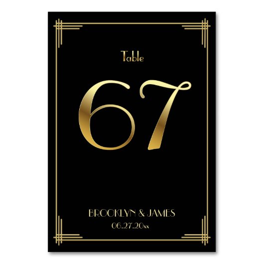 Great Gatsby Art Deco Tischnummer 67 Gold Black (Rückseite)