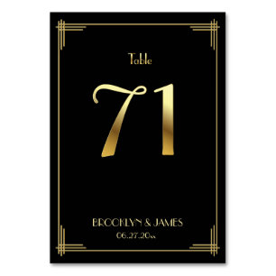 Great Gatsby Art Deco Tischnummer 71 Gold Black