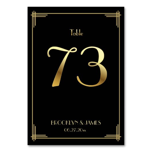 Great Gatsby Art Deco Tischnummer 73 Gold Black (Rückseite)