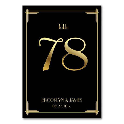 Great Gatsby Art Deco Tischnummer 78 Gold Black (Rückseite)