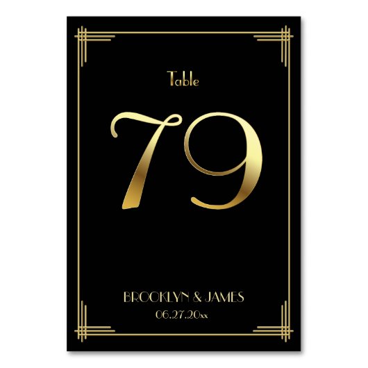 Great Gatsby Art Deco Tischnummer 79 Gold Black (Vorderseite)