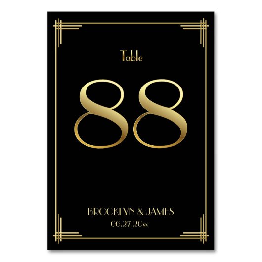 Great Gatsby Art Deco Tischnummer 88 Gold Black (Rückseite)
