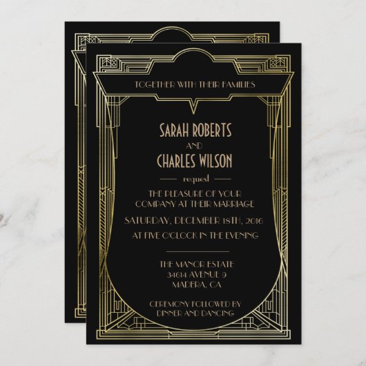 Great Gatsby Art Deco Wedding Einladung (Vorne/Hinten)