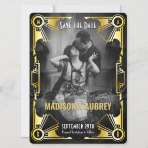 Great Gatsby Art Deco Wedding Gold & Black Foto Save The Date