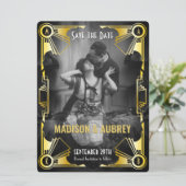 Great Gatsby Art Deco Wedding Gold & Black Foto Save The Date (Stehend Vorderseite)