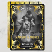 Great Gatsby Art Deco Wedding Gold & Black Foto Save The Date (Vorne/Hinten)