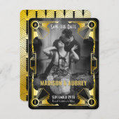 Great Gatsby Art Deco Wedding Gold & Black Foto Save The Date (Vorne/Hinten)