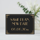 Great Gatsby Art Deco Wedding Plan Neuer Termin Save The Date (Stehend Vorderseite)