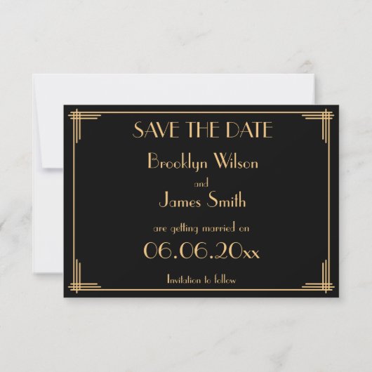 Great Gatsby Art Deco Wedding Plan Neuer Termin Save The Date (Rückseite)