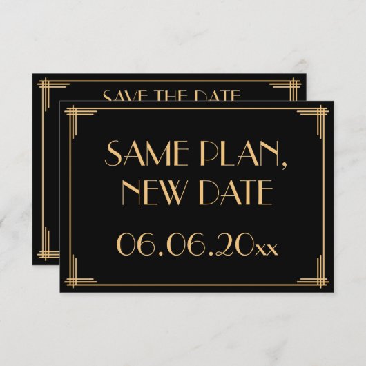 Great Gatsby Art Deco Wedding Plan Neuer Termin Save The Date (Vorne/Hinten)