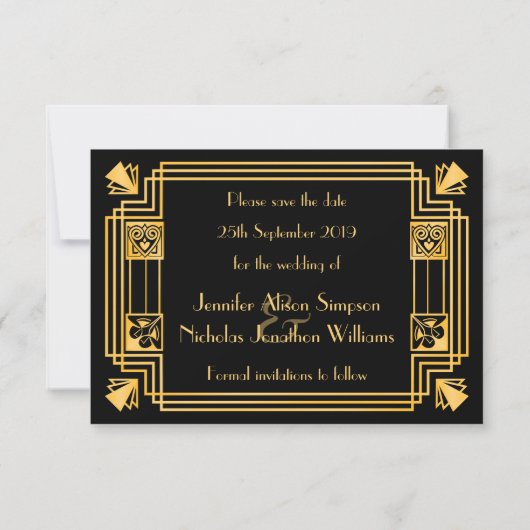 Great Gatsby Art Deco Wedding Rettet das Datum Save The Date (Rückseite)