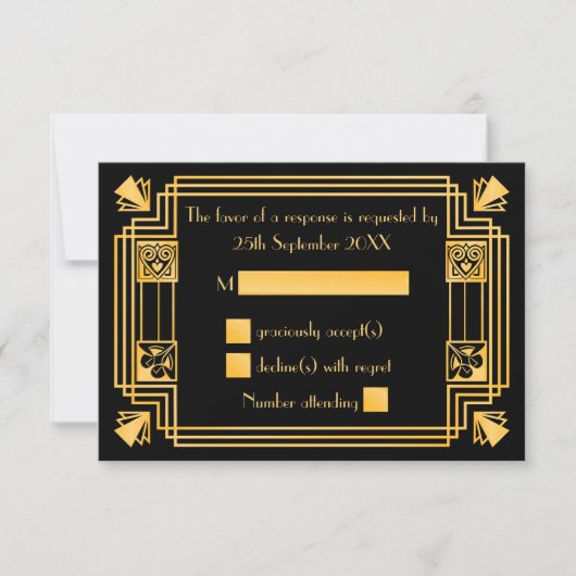 Great Gatsby Art Deco Wedding RSVP Karte (Vorderseite)