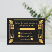 Great Gatsby Art Deco Wedding RSVP Karte (Stehend Vorderseite)