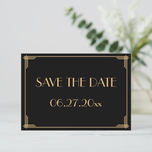 Great Gatsby Art Deco Wedding Save the Date Card (Stehend Vorderseite)