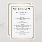 Great Gatsby Art Deco White Gold Wedding Menü Menükarte (Vorne/Hinten)