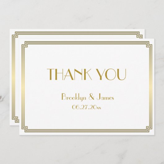 Great Gatsby Art Deco White Wedding Dankeschön Kar Dankeskarte (Vorne/Hinten)