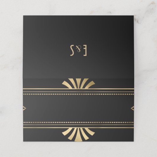 Great Gatsby Art Deko Party Wedding Platzkarte (Außenseite Aufgefaltet)