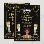 Great Gatsby Black Flapper Girl Hollywood Einladun Einladung (Vorne/Hinten)