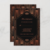Great Gatsby Copper Art Deco Song Anfrage Hochzeit RSVP Karte (Vorne/Hinten)