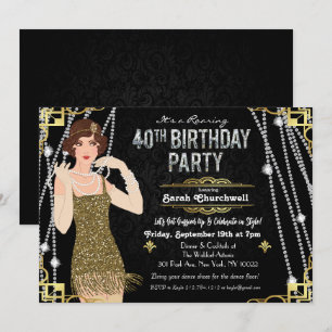 Great Gatsby Flapper Girl 40. Geburtstags-Einladun Einladung