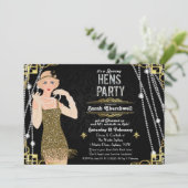 Great Gatsby Flapper Girl Hens Party Einladung (Stehend Vorderseite)