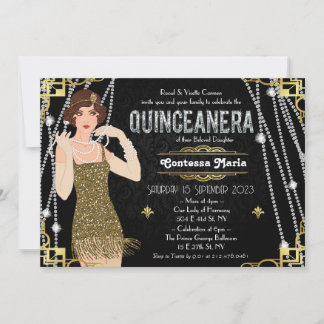 Great Gatsby Flapper Girl Quinceanera Einladung