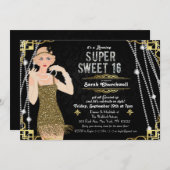 Great Gatsby Flapper Sweet 16 Birthday Einladung (Vorne/Hinten)