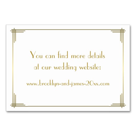 Great Gatsby Gold Art Deco Hochzeitsunterkunft Tischnummer (Rückseite)