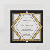 Great Gatsby Gold White Art Dec Junggeselinnen-Abs Einladung (Vorne/Hinten)
