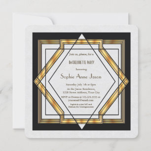 Great Gatsby Gold White Art Dec Junggeselinnen-Abs Einladung
