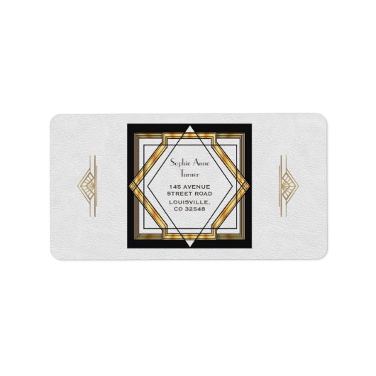 Great Gatsby Gold White Art Deco Hochzeit Adressaufkleber (Vorne)