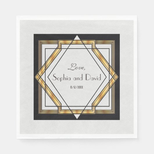 Great Gatsby Gold White Art Deco Hochzeit Serviette (Vorderseite)