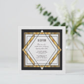 Great Gatsby Gold White Art Deco Hochzeitsempfang Einladung (Stehend Vorderseite)