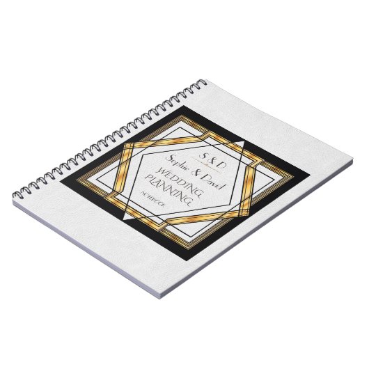 Great Gatsby Gold White Art Deco Hochzeitsplaner Notizblock (Linke Seite)