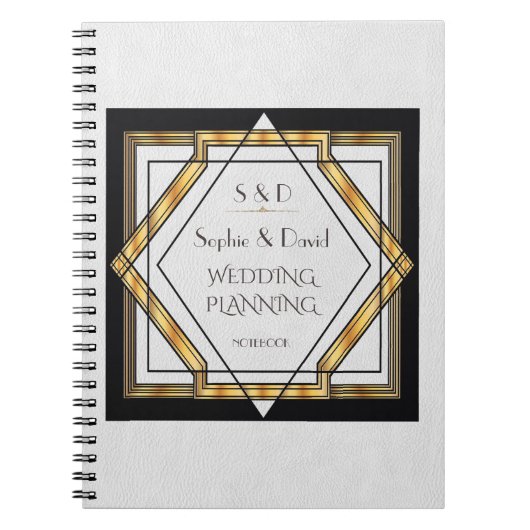 Great Gatsby Gold White Art Deco Hochzeitsplaner Notizblock (Vorderseite)