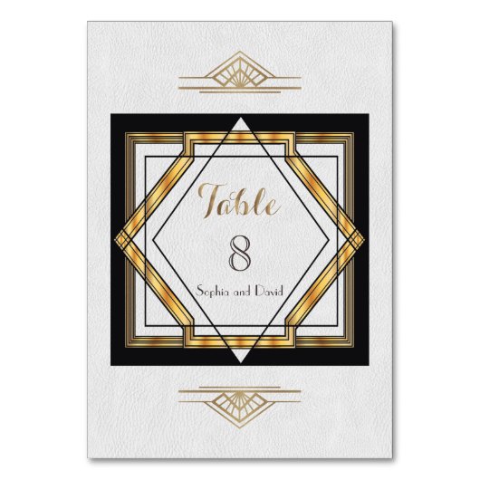 Great Gatsby Gold White Art Deco TISCHNUMMER (Rückseite)